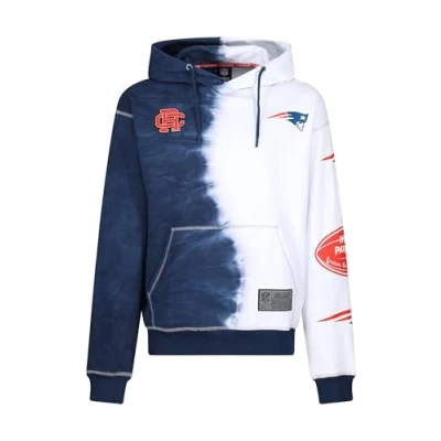 Image of Recovered New England Patriots NFL Ink Dye Effect Dark Blue on White Hoody