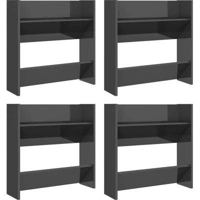 Image of vidaXL Wall Shoe Cabinets 4 pcs High Gloss Grey 60x18x60 cm Engineered Wood