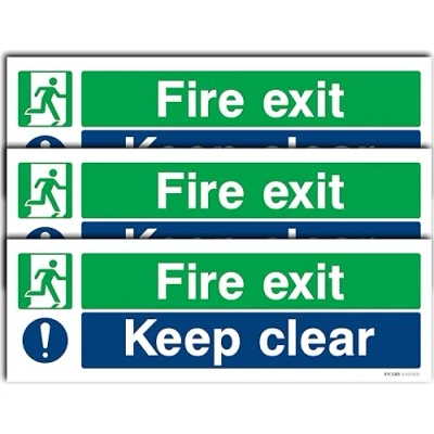 Image of Evoges Self Adhesive Fire Exit Keep Clear Sign 300mm x 100mm (3)