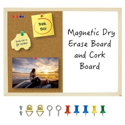 Image of OWLKELA 42 x 32 cm pin board with wooden frame, cork board, and magnetic memo mounting material pressure pins included, frame