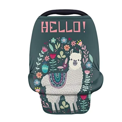 Image of Binienty Floral Llama Alpaca Print Car Seat Canopies, Stretchy Baby Cover, Shopping Cart/High Chair/Stroller Covers