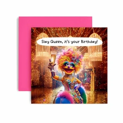 Image of Huxters Birthday Cards for Women and her Slay the Day Queen Card Happy Birhday him Friend Mum Sister Auntie Daughter Niece Funny 14.8cm