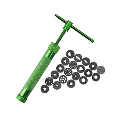 Image of Clay Extruder Stainless Steel Sugar Paste Cutter Decorating Tool with 20 Tips for Fondant Cake Craft (Green)