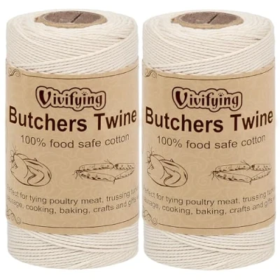 Image of Vivifying 2pcs Butchers String, 100M/328 Feet 3ply Cotton Twine, Food Safe Cooking String for Tying Meat, Kitchen Twine Making Sausage and Trussing Poultry (White)