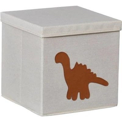 Image of Love IT Store Premium Storage Cube with Lid Cotton Linen Blend Folding Wooden Reinforcements for Children&#039;s Bedroom Kallax Compatible 30 x cm Dino Pattern, Beige