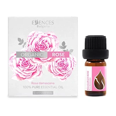 Image of Essences Bulgaria Organic Rose Essential Oil 1/6 Fl Oz 5ml Rosa Damascena 100% Pure and Natural Undiluted Therapeutic Grade Family Owned Farm Steam Distilled Non GMO Vegan