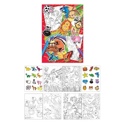 Image of Anila&#039;s Complete Farm Animals themed 10 Party Bag Fillers &amp; Favours Mini Animal Sticker Fun Colouring Books. (Ideal for Children Aged 3 8)
