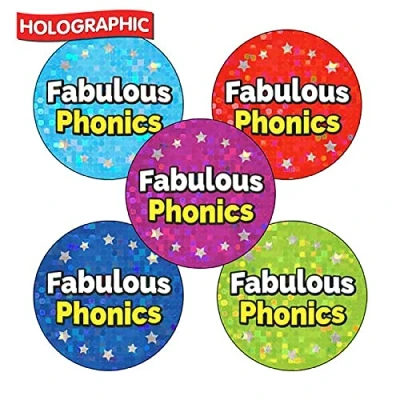 Image of 150 Holographic Sparkly Fabulous Phonics Literacy Childrens Pupils School Praise Teachers Reward Stickers 25mm Primary Teaching Services