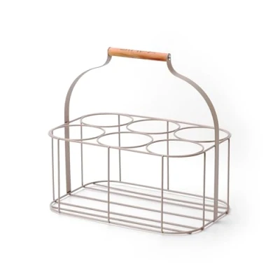 Image of simpa Colour Wire Metal Wine Beer Milk Beverage 6 Bottle Carrier Holder Caddy with Handle Matt Cream