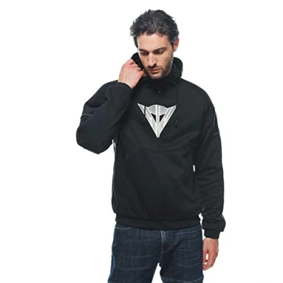 Image of Dainese Daemon X Safety Hoodie Full Zip, Fabric Motorcycle Sweatshirt, Shoulder And Elbow Protectors, Men&#039;s Jacket, Black/Black/White, 62