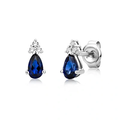 Image of Miore Earrings Women White Gold studs Blue Sapphire with Brilliant Cut Diamonds 9 Kt / 375