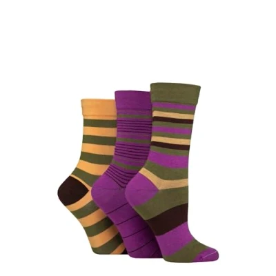 Image of Women&#039;s 3 Pair SOCKSHOP Gentle Bamboo Socks with Smooth Toe Seams in Plains and Stripes Wild Terrain 4 8