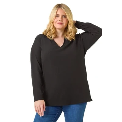 Image of Roman Originals Women Animal Spot Print Long Sleeve Shirt Ladies Spring Everyday Summer Evening Vacation Work Holiday Smart Casual Black Plus Size 26