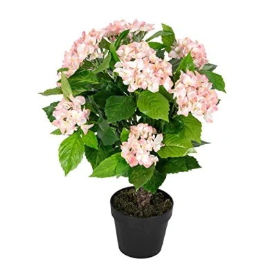 Image of HOMESCAPES Pink Purple Hydrangea Bush Artificial Plant in Black Pot 70 cm (2.3 ft) for Home Office Indoor Decoration