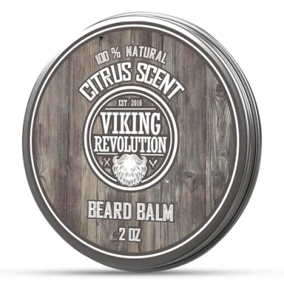 Image of Viking Revolution Beard Balm Natural For Men With Argan &amp; Jojoba Oils Styles, Strengthens Softens Wax Gifts Citrus 57 g