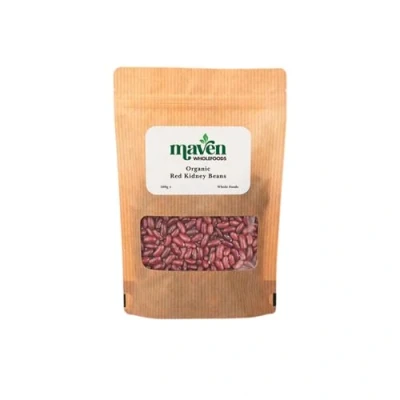 Image of Maven wholefoods Organic Red Kidney Beans 500g Raw GMO Free High Fibre &amp; Protein Certified Suitable for Vegetarian Vegan Packed Fresh in Resealable Bags