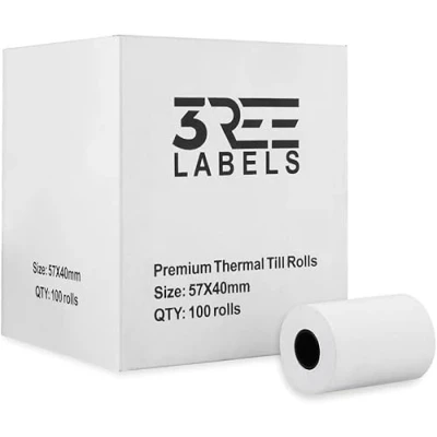 Image of 100 Rolls of 57x40 mm Thermal Paper Till Rolls, Cash Register Receipt, for PDQ POS EPOS EFTPOS, Credit Card Machine, Verifone, Barclays, Ingenico iCT200, iCT 220, iCT250, 250