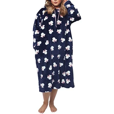 Image of Disney Womens Blanket Hoodie Oversized Fleece Ultra Soft and Cosy Minnie Mouse Print Navy One Size