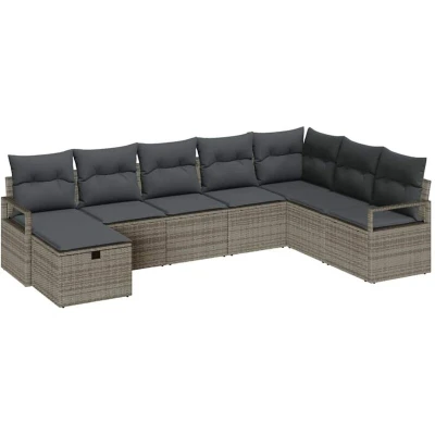 Image of vidaXL 8 Piece Garden Sofa Set with Cushions Grey Poly Rattan