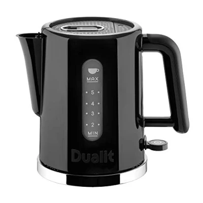 Image of Dualit Studio Kettle 1.5L 2.4KW Jug in Black with Polished Trim Dual Measuring Windows Fast Boiling BPA Free Patented Sure Pour Technology