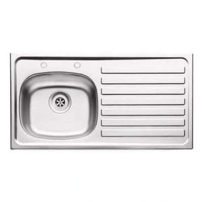 Image of ARA CHOICE Stainless Steel Reversible Single Bowl Kitchen Sink 2 Tape Holes Right Hand Drainer Waste Plumbing Kit with &amp; Inset Wastes Set