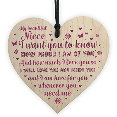 Image of RED OCEAN Niece Gifts From Auntie And Uncle For Christmas Birthday Handmade Wooden Heart Hanging Plaque Keepsake