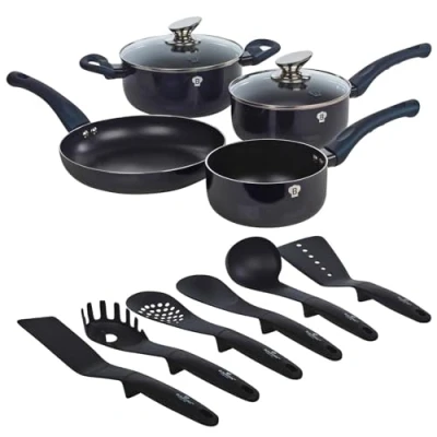 Image of Blaumann 12Pc Set Cookware Frying Pots Saucepan Casserole Soft Touch &amp; Tool (Aquamarine)