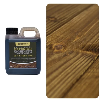 Image of Littlefair&#039;s Wood Stain Water Based 1ltr Outdoor Furniture Dye Light &amp; Dark Finishes Non Toxic Eco Friendly Formula Exterior for Crafts Colour: Sun Kissed Oak