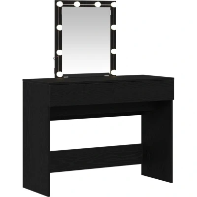 Image of vidaXL Dressing Table with Mirror&amp;LED Lights Black Oak Engineered Wood