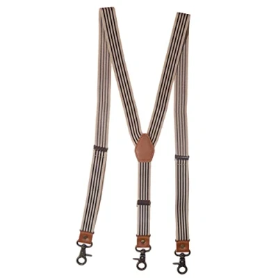 Image of WINSX Suspenders for Men Vintage Bronze Snap Hooks Adjustable Braces 3 Groomsmen Pants Casual Trouser Suspenders,Beige Strips