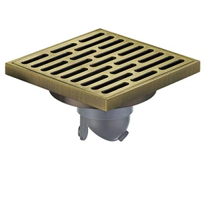 Image of Floor Drain,Shower Drain 4.7 Inch Square Shower Removable Cover, Brass Bathroom Drainer with Hair Strainer for Kitchen Washroom Garage Basement(Bronze)