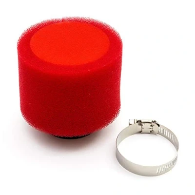 Image of 44mm Pitbike Air Filter Red Performance High flow Double Foam Straight Neck