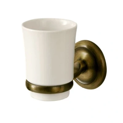 Image of Bisk 00407 Deco Ceramic Tumbler with Antique Brass Holder, 7.8 x 12 10.5 cm