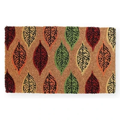Image of GadgetZone Large Novelty Printed Autumn Leaves Welcome Mat Natural Coir Absorbent Entrance Doormat Vinyl Backed &amp; Anti Slip Rubber Floor (autumn leaves)