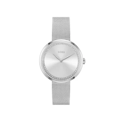 Image of BOSS Analogue Quartz Watch for Women with Silver Stainless Steel mesh Bracelet 1502546