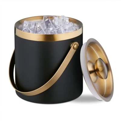 Image of Relaxdays Ice Cube Bucket, 90% stainless steel 10% silicone, Bottle Cooler Black/Gold, 17 x 16 cm