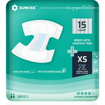 Image of SUNKISS TrustPlus Adult Diapers with Maximum Absorbency, Unisex Disposable Incontinence Briefs Tabs for Men and Women, Odor Control, XSmall, 15 Count