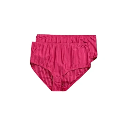 Image of Ulla Popken Womenswear Plus Size Curvy 2 Pack of Stretch Microfiber Brief Panties Pinstripe fuchsia 42+ 800279817