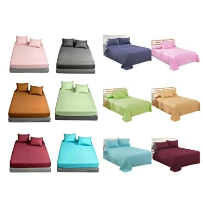 Image of Voice7 4pc Flannelette Sheets Set (Fitted Sheet, Flat Pillowcases Pair) Flannel 100% Brushed Cotton Bedding (Latte, Double Bed)
