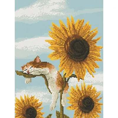 Image of OWN4B Cross Stitch Kits Stamped, Sunflowers and Cat Printed Pattern 11CT 15.0x18.9 inch DIY Embroidery Kit (Sunflower)