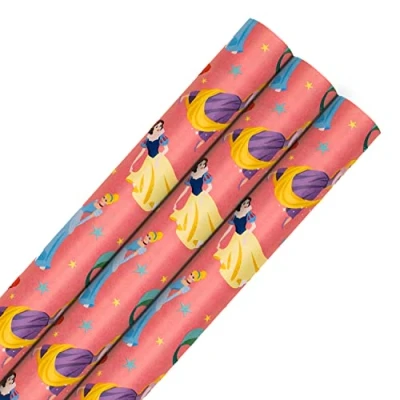 Image of Hallmark Multi Occasion Wrapping Paper Bundle 3 Rolls in 1 Disney Princess Pattern Design