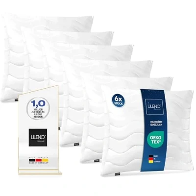 Image of LILENO HOME Pillow 80 x cm [Set of 6] Hard with 1,200 g Cushion Filling Bed or Decorative Zip for Adjusting Washable up to 95 Sofa &amp; Couch /