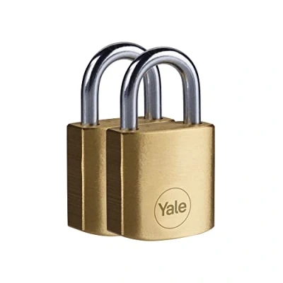 Image of Yale Y110B/25/113/2 Standard Security 25mm Brass Padlock, Pack of 2 Open Steel Shackle 3 keyed Alike Keys