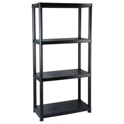 Image of vidaXL Black 4 Tier Storage Shelf Plastic, Easy to Assemble, High Load Capacity, Perfect for Books, Decorations, Plants
