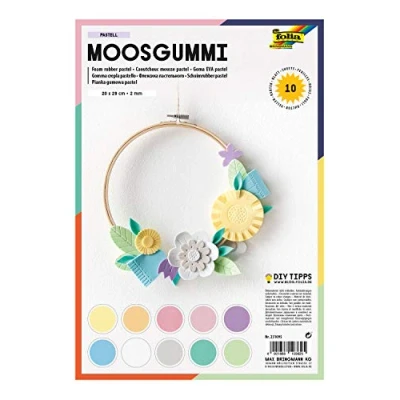 Image of folia 231095 Foam Rubber Pastel 2 mm Approx. 20 x 29 cm 10 Sheets Assorted in Colours Not Self Adhesive Ideal for Versatile Crafts