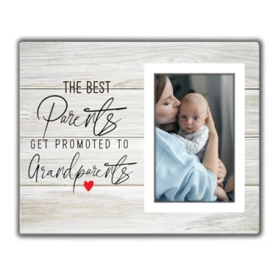 Image of the Best Parents Get Promoted To Grandparents Picture Frame, Grandkids Photo Baby Grandpa Grandma Frame 8x10, Announcement Gifts