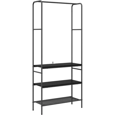 Image of vidaXL Clothes Rack with Shelves Black oak 77 x 30 171 cm
