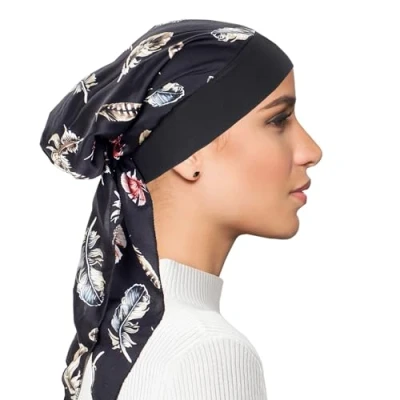 Image of FADACHY Cancer Headwear Women Head Scarfs Turbans UK Scarves Bandanas Scarf Headwrap Cover Chemotherapy Black