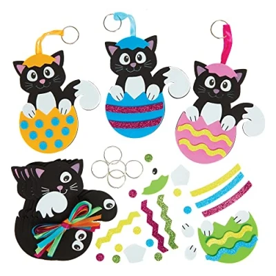 Image of Baker Ross FX544 Cat Mix and Match Easter Egg Keyring Kits Pack of 8, Foam Craft Kit for Kids