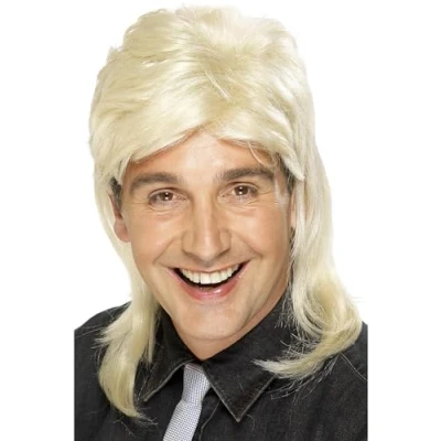 Image of Smiffys Mullet Wig, Blonde , 1980&#039;s Fancy Dress, Adult Dress Up Wigs